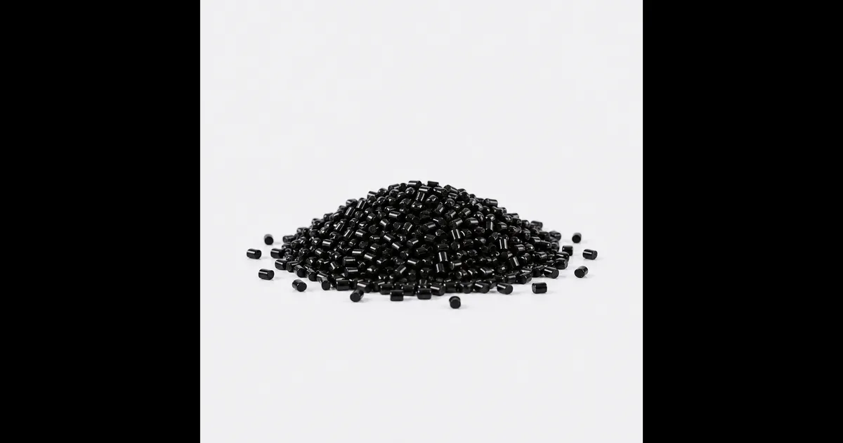 Close-up of black masterbatch pellets showing jetness