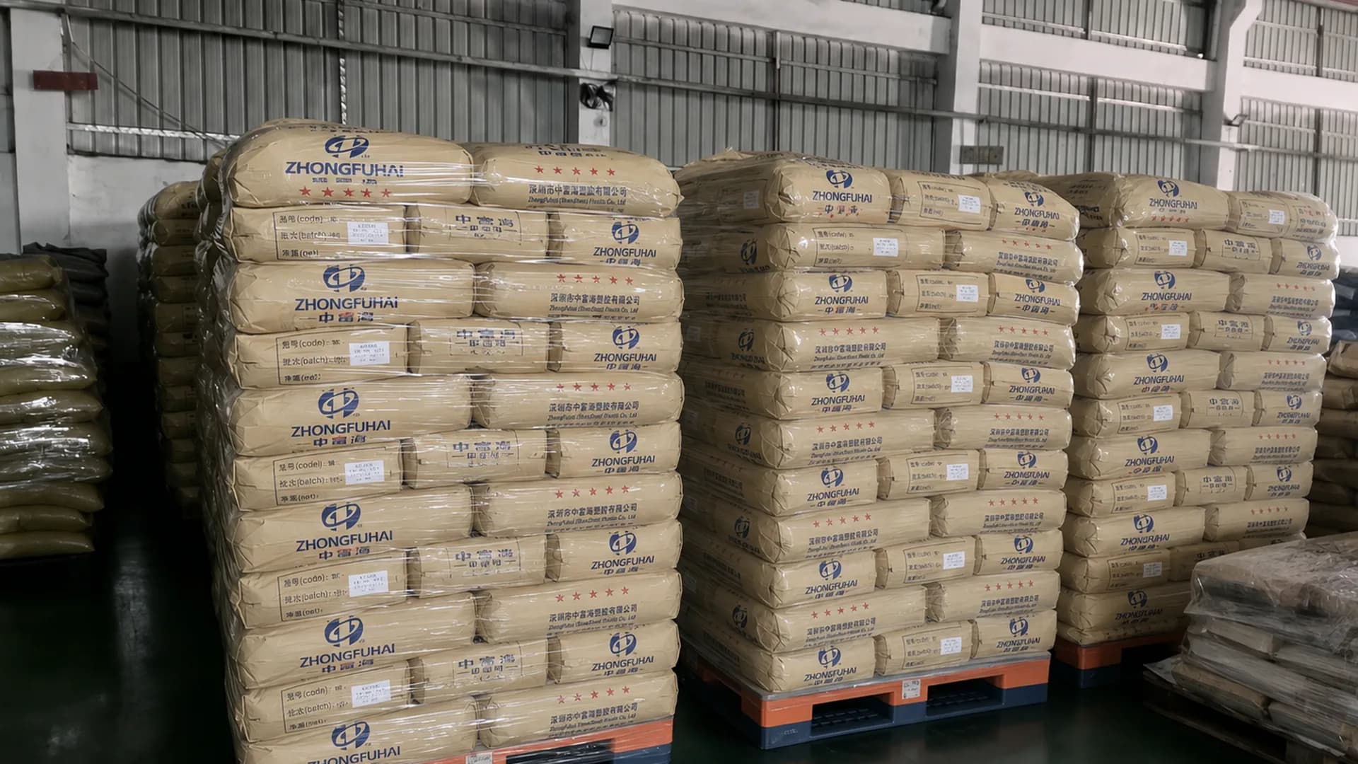 Finished black masterbatch pellets packaged in bags ready for dispatch