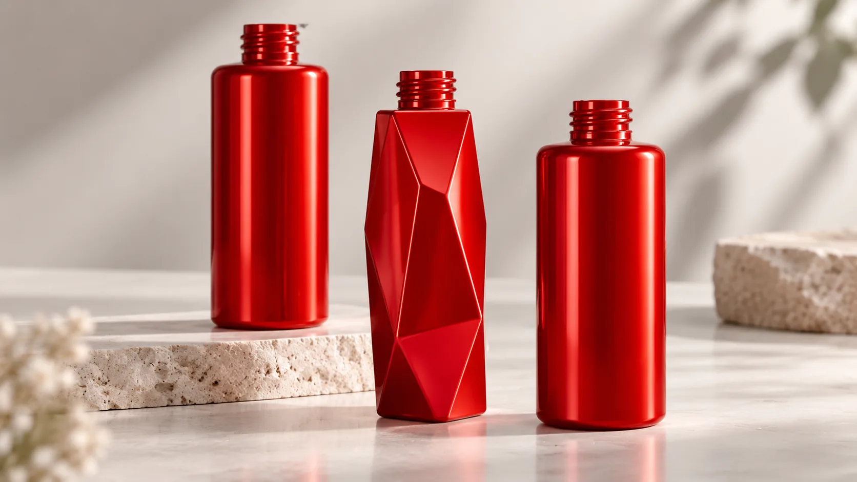High-gloss paint-free masterbatch red cosmetic bottles
