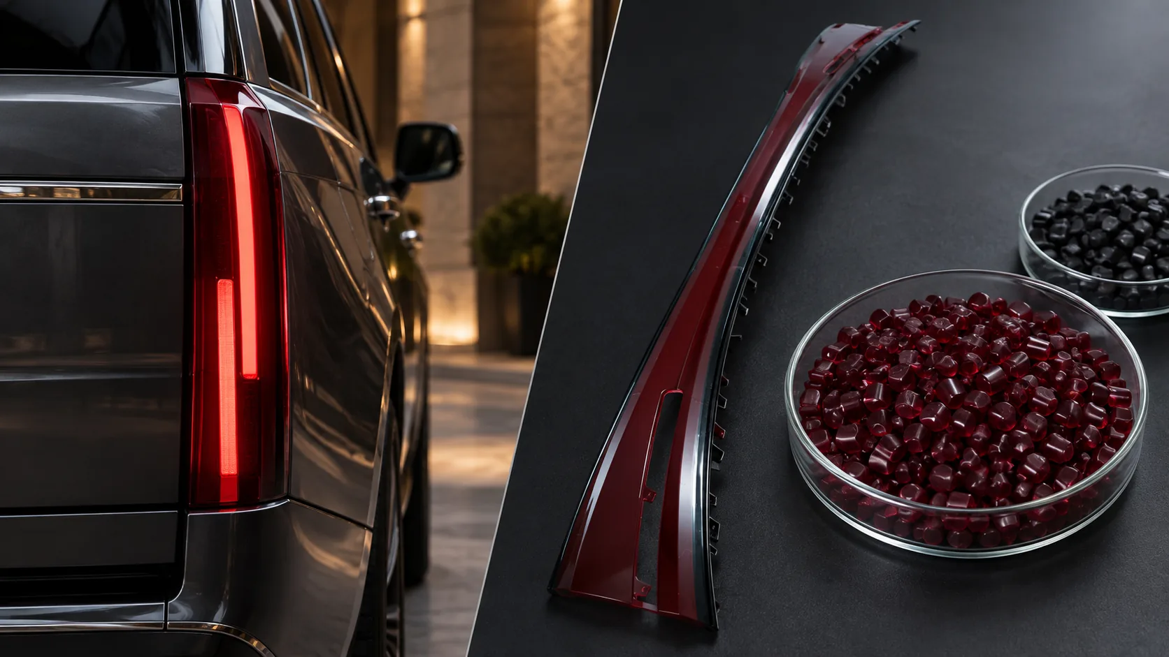 High-gloss paint-free masterbatch automotive tail light bezel and pellets