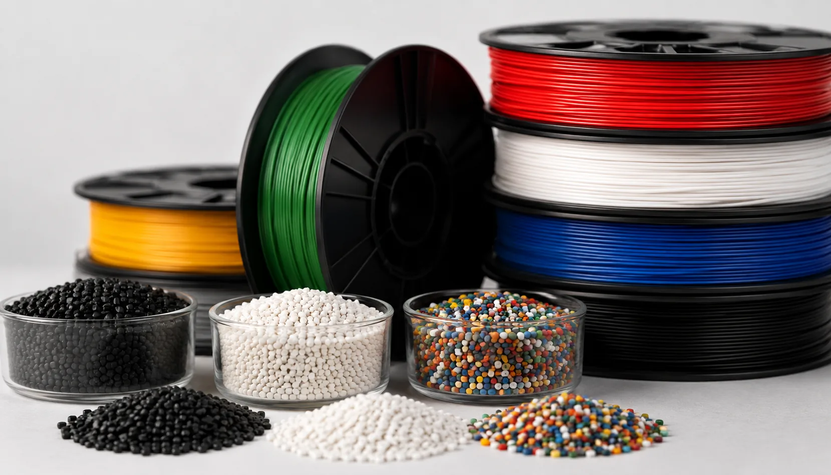Color masterbatch 3D printing filament spools with pellets